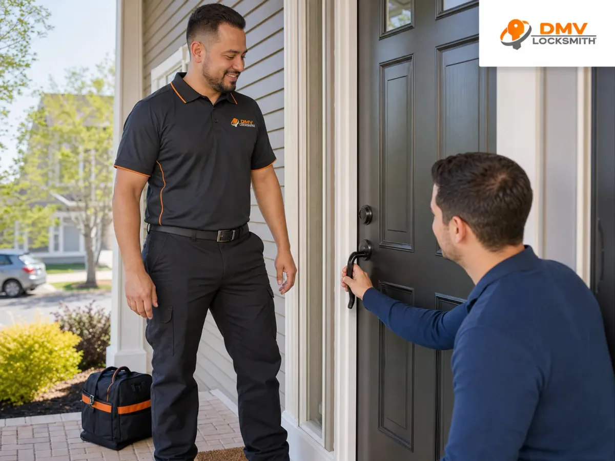 Customer door hardware after locksmith repair and installation work